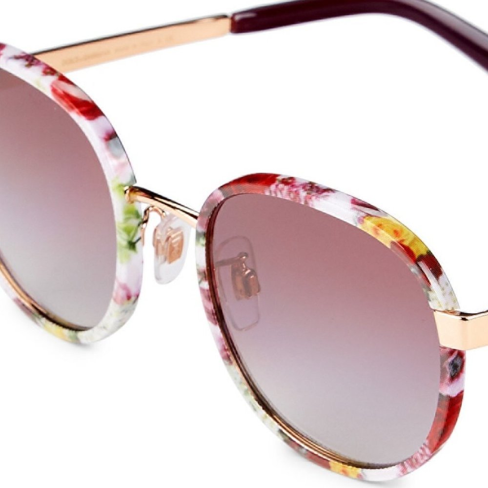 NEW DOLCE & GABBANA 52MM Round Square Floral Rose Print Frame Brown Gradient - Picture 5 of 9